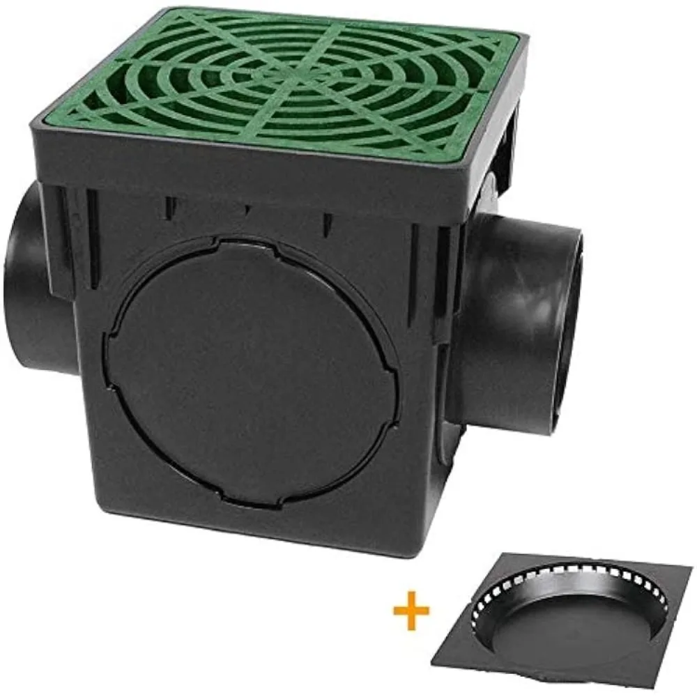 Catch basin / registro drenaje cuadrado con rejilla verde y  — Mora Plumbing Caguas