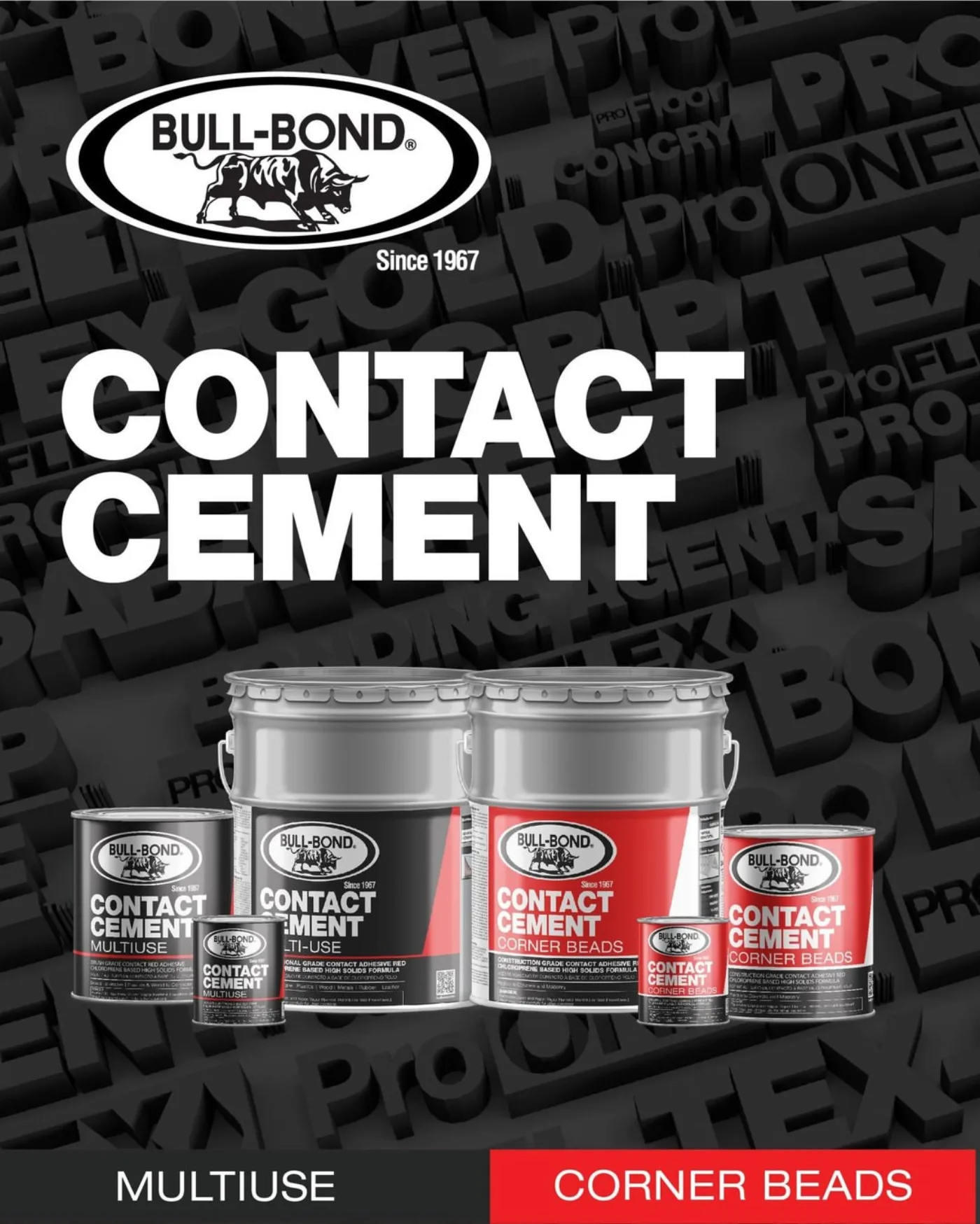 Contact cement y corner beads — lata a cubo 5gal Bull-Bond — Mora Plumbing Caguas